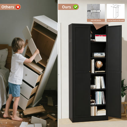 Black Metal Kitchen Cabinet with Adjustable Shelves for Heavy Storage for Living Room