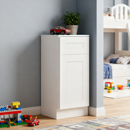 15" White Shaker Base Cabinet with Soft-Closing Drawer Single Door and Drawer Solid Wood Adjustable Shelf Ready-to-Assemble for Kitchen Bathroom Laundry and Garage(15"W x 24"D x 34.5"H)