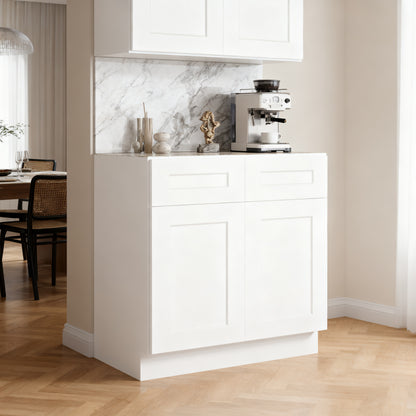 33" White Shaker Base Cabinet with Soft-Closing Drawer Double Door and Drawer Solid Wood Adjustable Shelf Ready-to-Assemble for Kitchen Bathroom Laundry and Garage (33"W x 24"D x 34.5"H)
