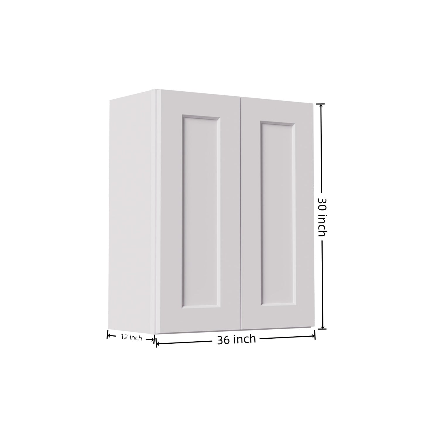 36 Inch White Shaker Wall Cabinet - Adjustable Shelves
