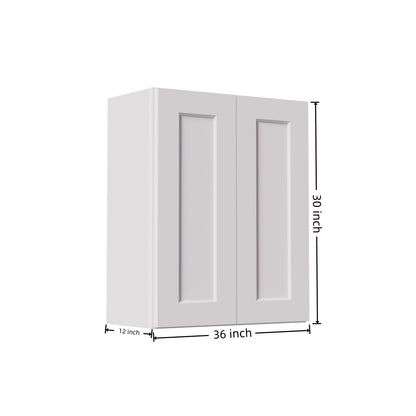 36 Inch White Shaker Wall Cabinet - Adjustable Shelves