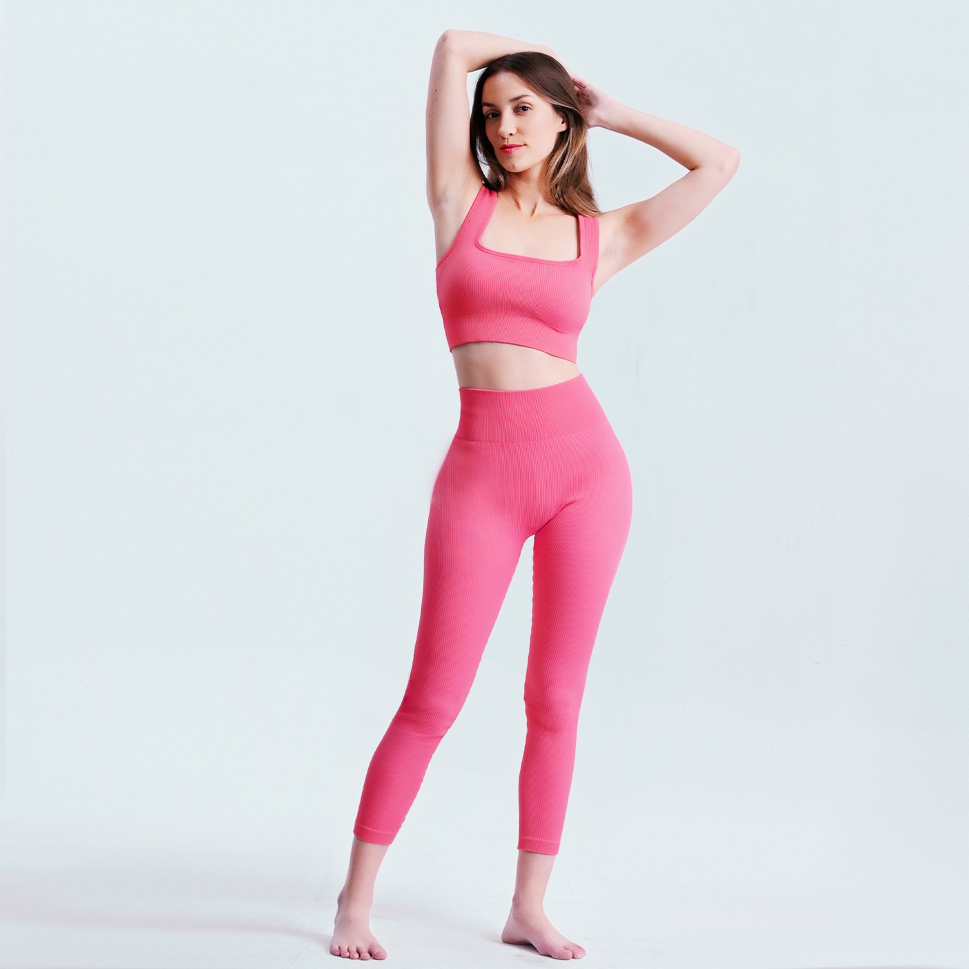 Rose Nylon Mesh Yoga Leggings - Gym Workout Pants