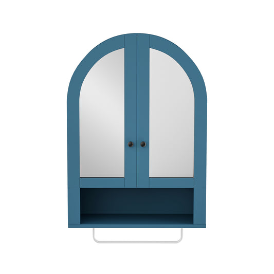 Wall Mounted Arched Cabinet with Mirrored Doors and Adjustable Shelves for Laundry Room, Bathroom, Kitchen