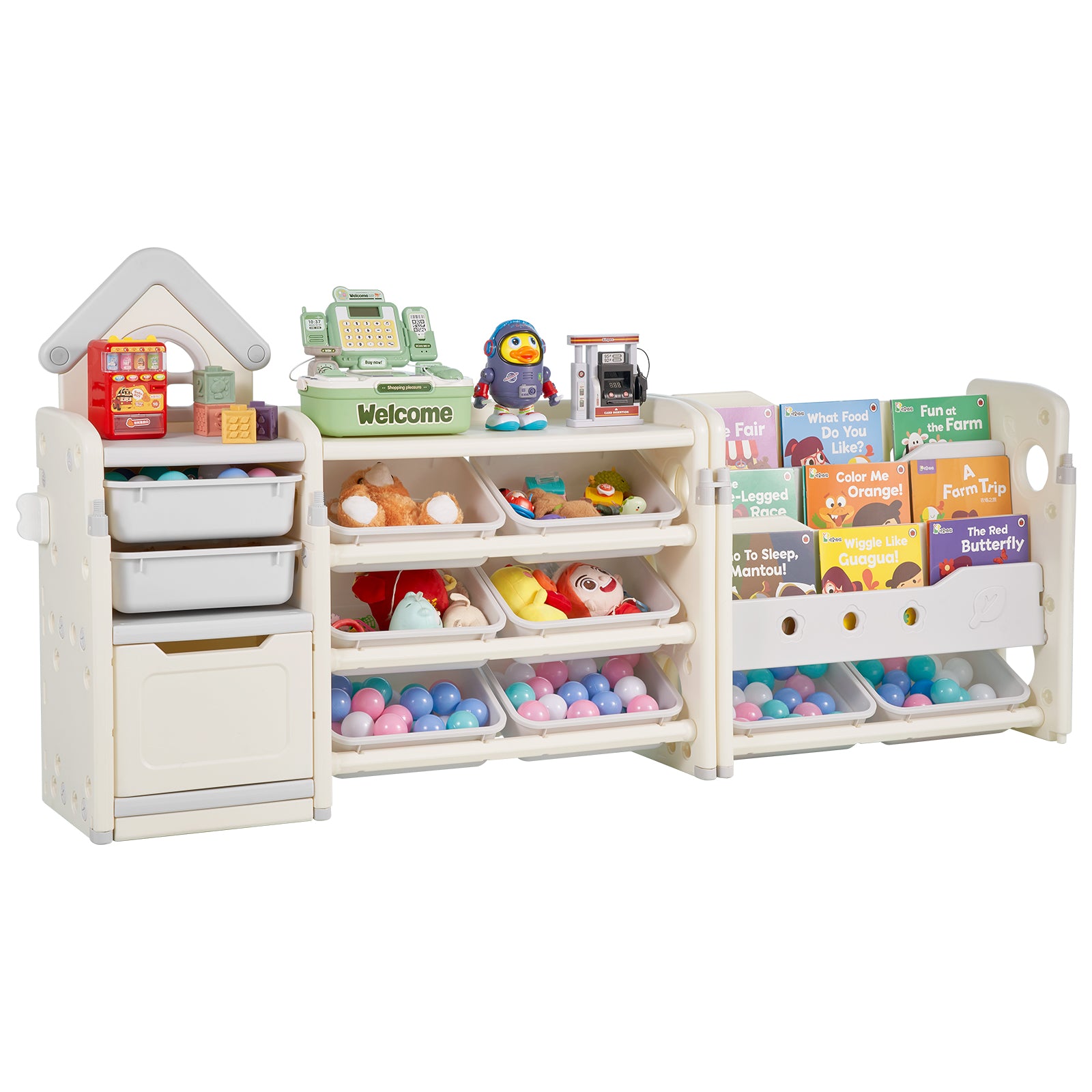 Gray Beige Kids Toy Storage Shelf - 4 Tier Organizer