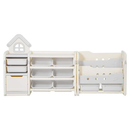 Gray Beige Kids Toy Storage Shelf - 4 Tier Organizer