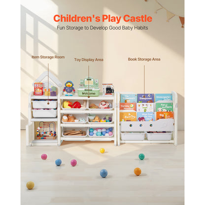Gray Beige Kids Toy Storage Shelf - 4 Tier Organizer