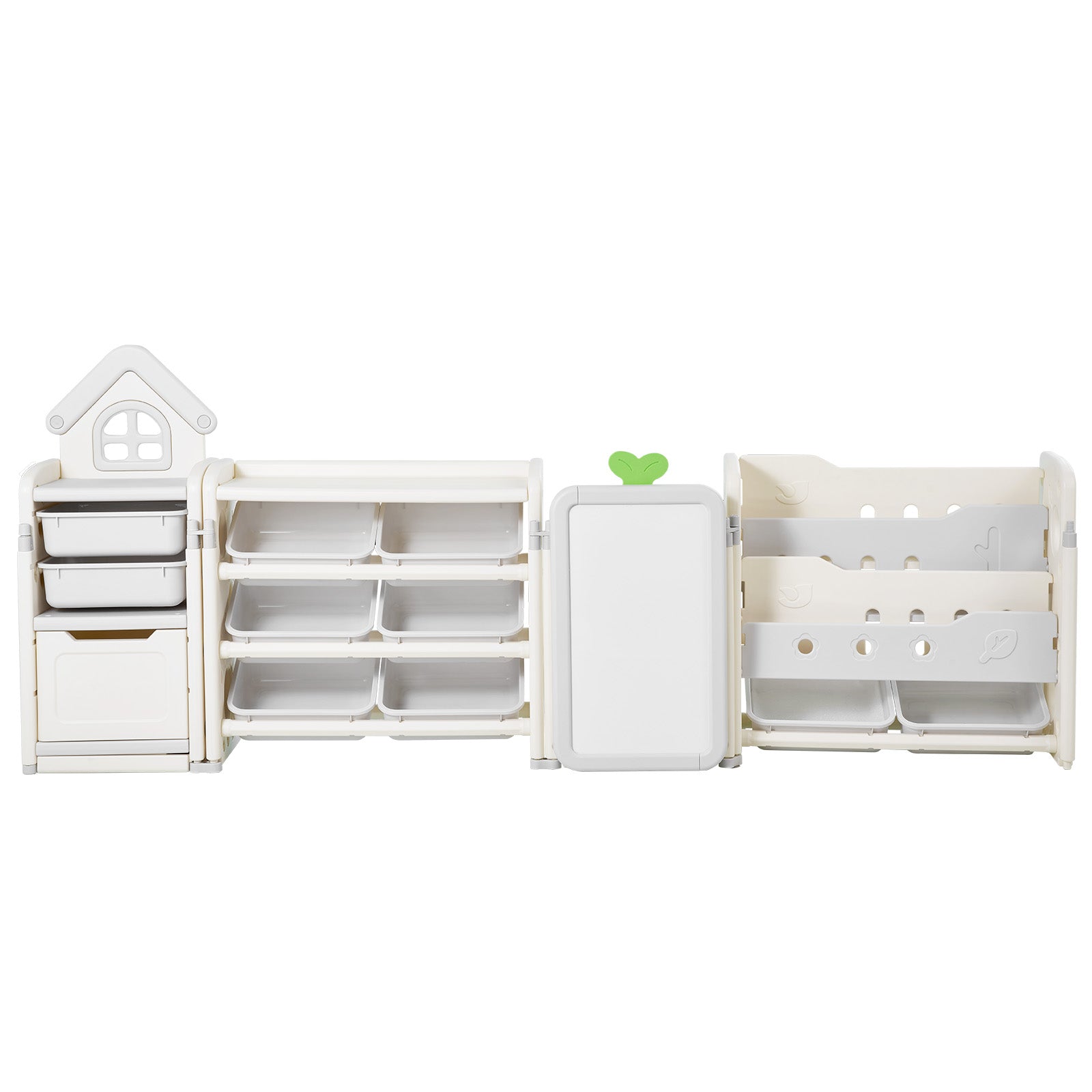 White Gray Kids Toy Storage Shelf with Bookshelf & Drawing Board