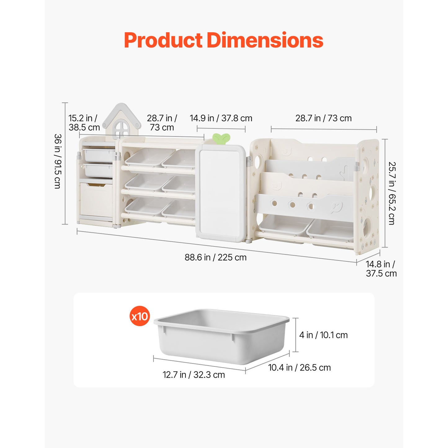 White Gray Kids Toy Storage Shelf with Bookshelf & Drawing Board