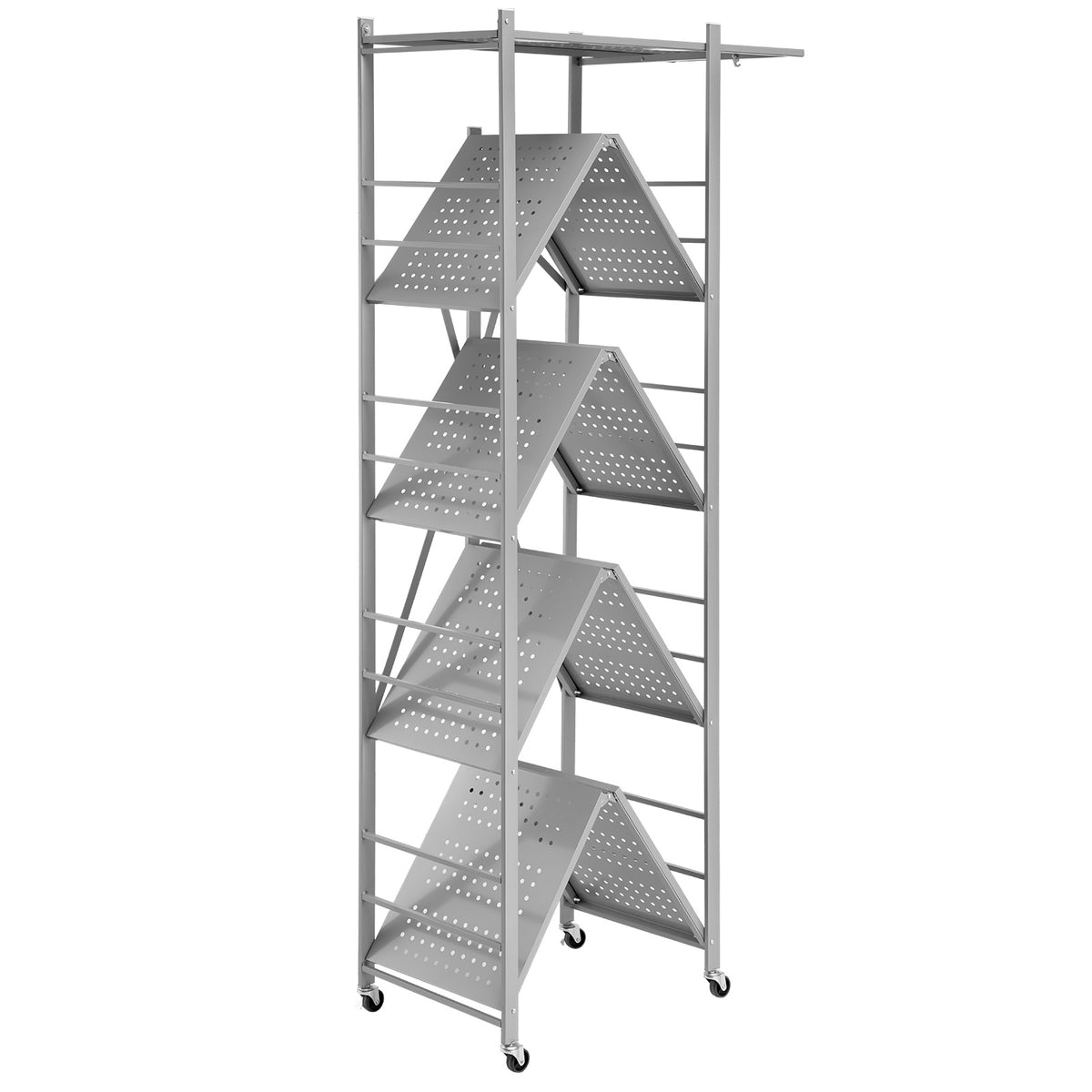 5-Tier Folding Shelf with Wheels - Gray Steel Storage Unit for Living Room