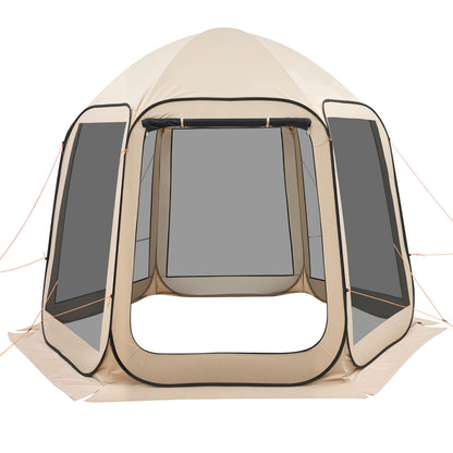 Screen House Tent, 10 x 9.2 ft, 4-8 Person Pop Up Screen Tent, Portable Screened in Canopy with Carry Bag, Netting Sides, Ground Stakes, for Garden, Patio, Backyard, Outdoor Activities, Beige