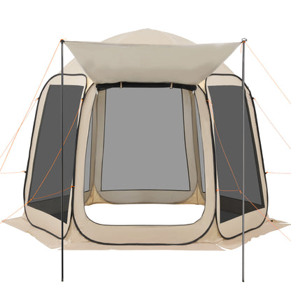 Screen House Tent, 10 x 9.2 ft, 4-8 Person Pop Up Screen Tent with Extended Awning, Portable Screened in Canopy with Carry Bag, Netting Sides, for Patio, Backyard, and Outdoor Activities, Beige