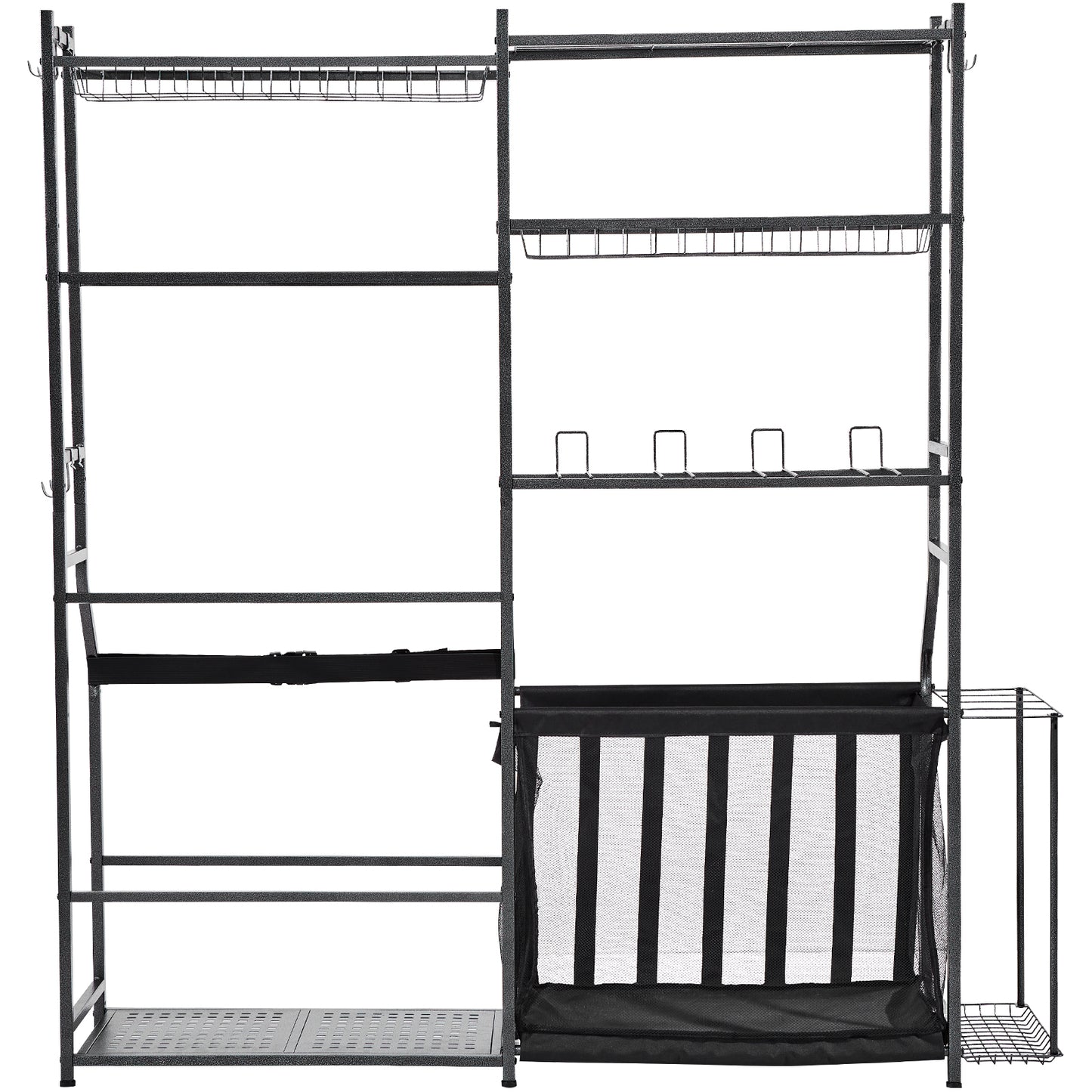 Golf Storage Garage Organizer, 2 Golf Bag Storage Stand Holder and Other Sports Equipment Storage Rack, Outdoor Steel Ball Cart, Sports Gear and Toys Storage Shelves with Baskets & Hooks, Black