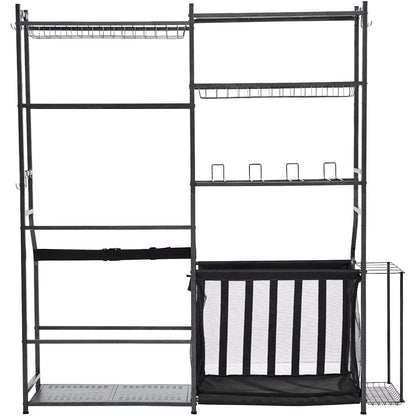 Golf Storage Garage Organizer, 2 Golf Bag Storage Stand Holder and Other Sports Equipment Storage Rack, Outdoor Steel Ball Cart, Sports Gear and Toys Storage Shelves with Baskets & Hooks, Black