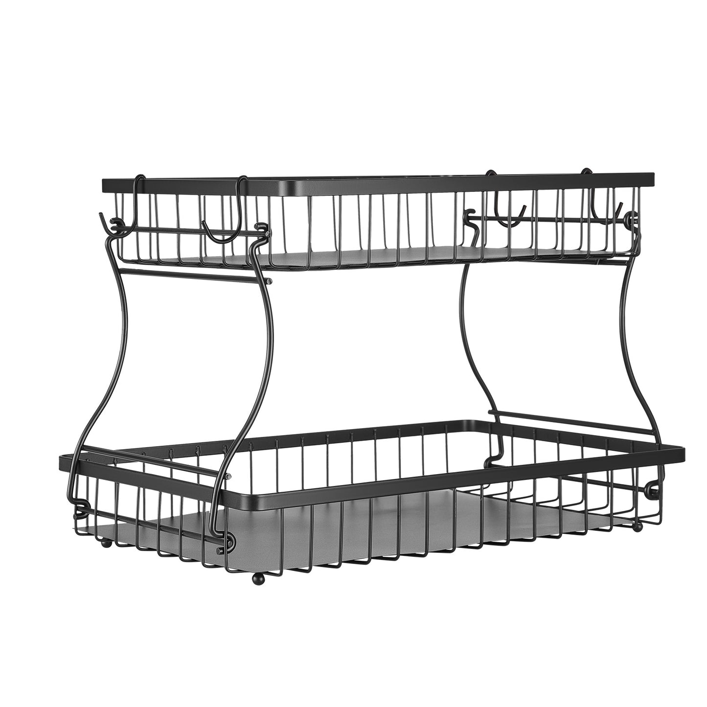 2 Tier Iron Fruit Basket - Black Storage Stand for Living Room