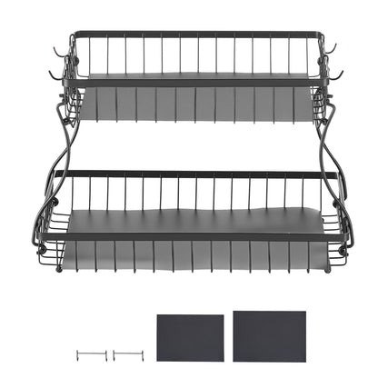 2 Tier Fruit Basket Bowl Kitchen Countertop Storage Stand Holder Banana Hanger