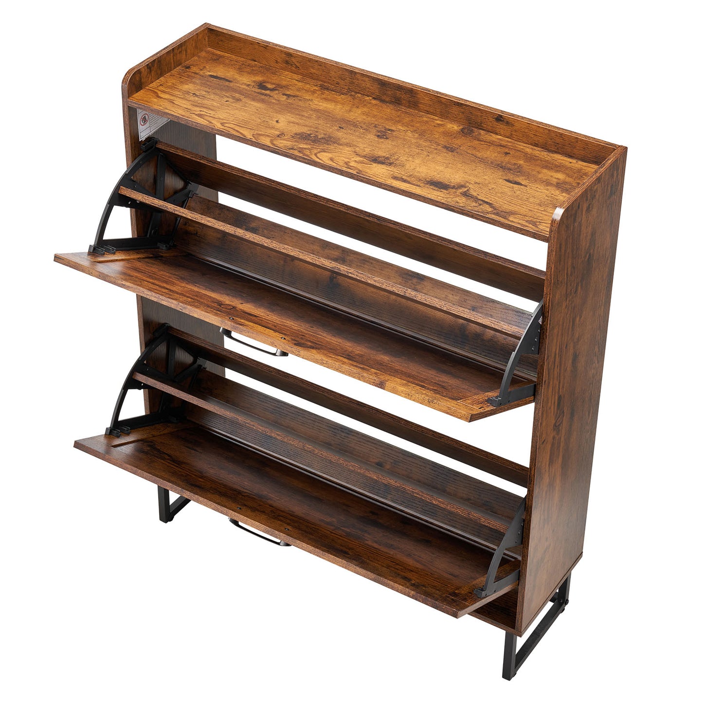 Farmhouse Shoe Cabinet - 2 Flip Drawers, Brown Iron