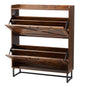 Shoe Cabinet with 2 Flip Drawers, Farmhouse Shoes Storage Cabinet with Metal Legs and Anti-Tipping Device, Freestanding Shoe Organizer Ideal for Entryway, Hallway, Bedroom, Living Room, Brown