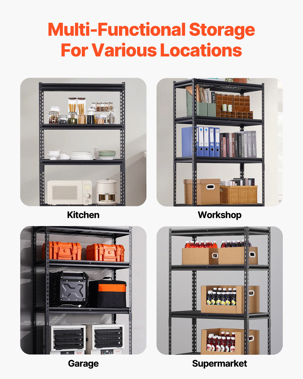 5 Tier Adjustable Heavy Duty Garage Shelving Units - 2000 lbs Capacity