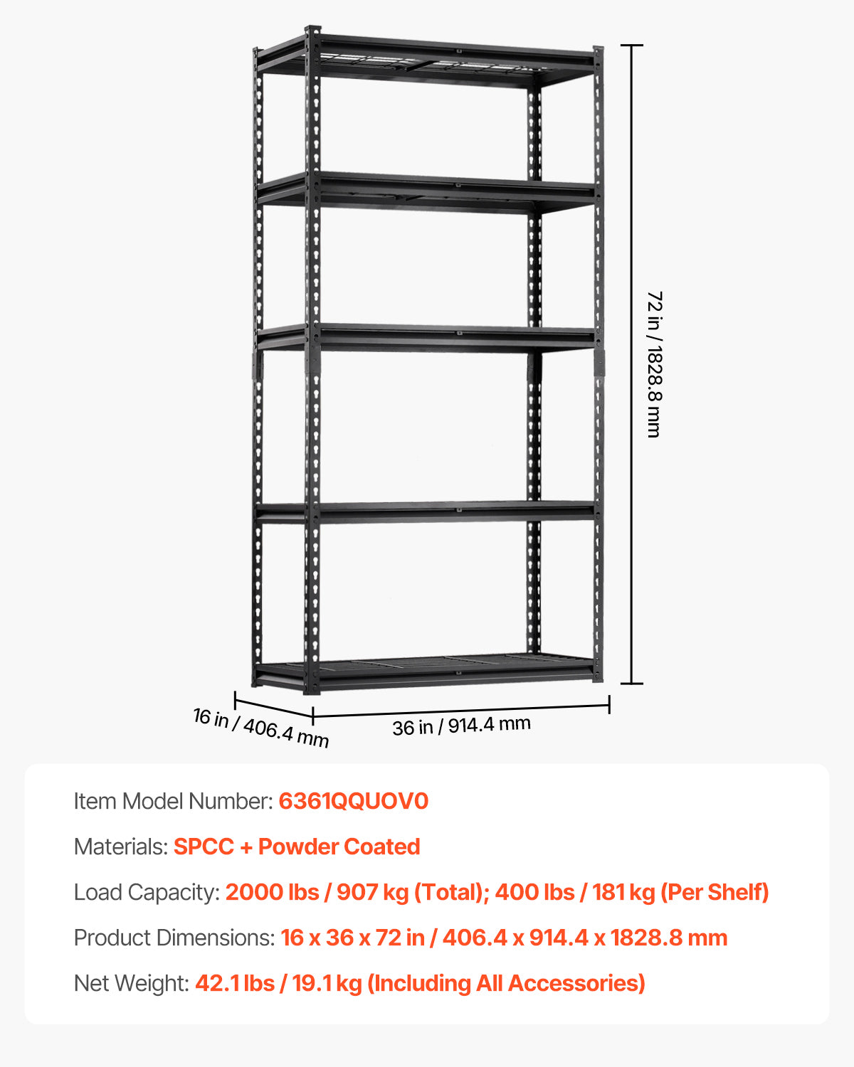 5 Tier Adjustable Heavy Duty Garage Shelving Units - 2000 lbs Capacity