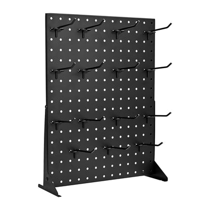 Pegboard Display Stand - 15 Hooks Black Steel Storage Shelf