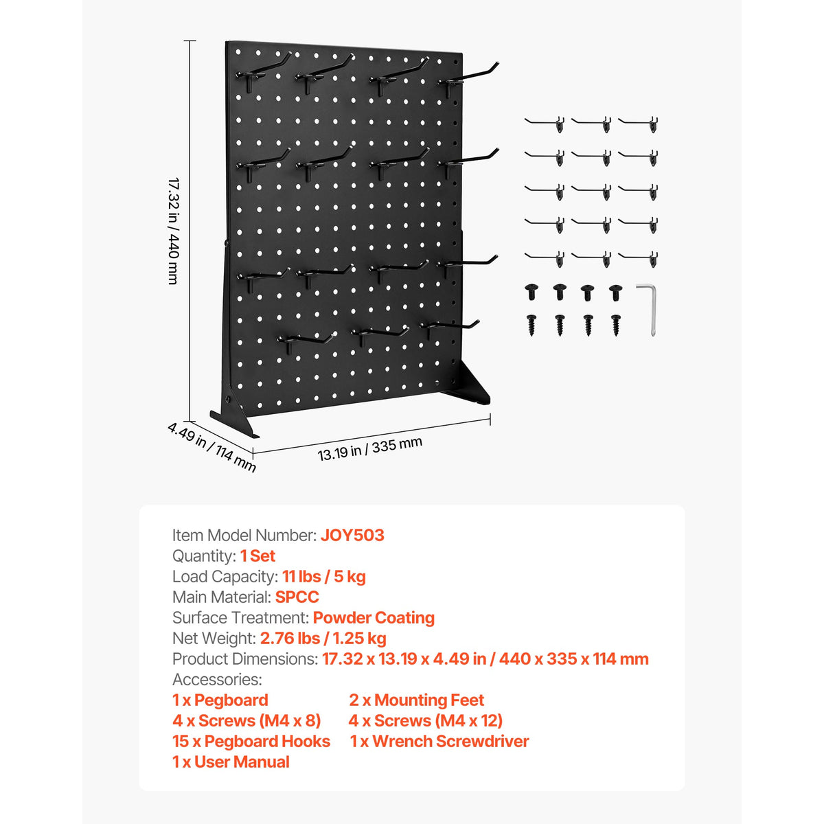 Pegboard Display Stand - 15 Hooks Black Steel Storage Shelf