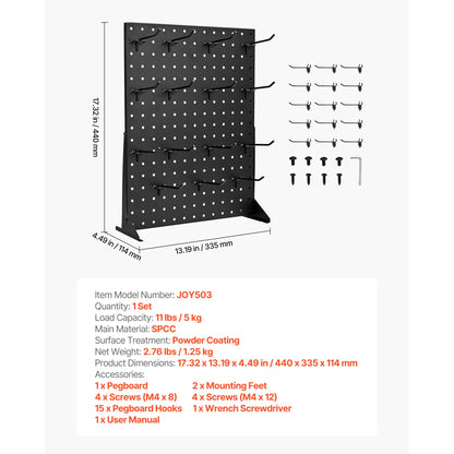 Pegboard Display Stand - 15 Hooks Black Steel Storage Shelf