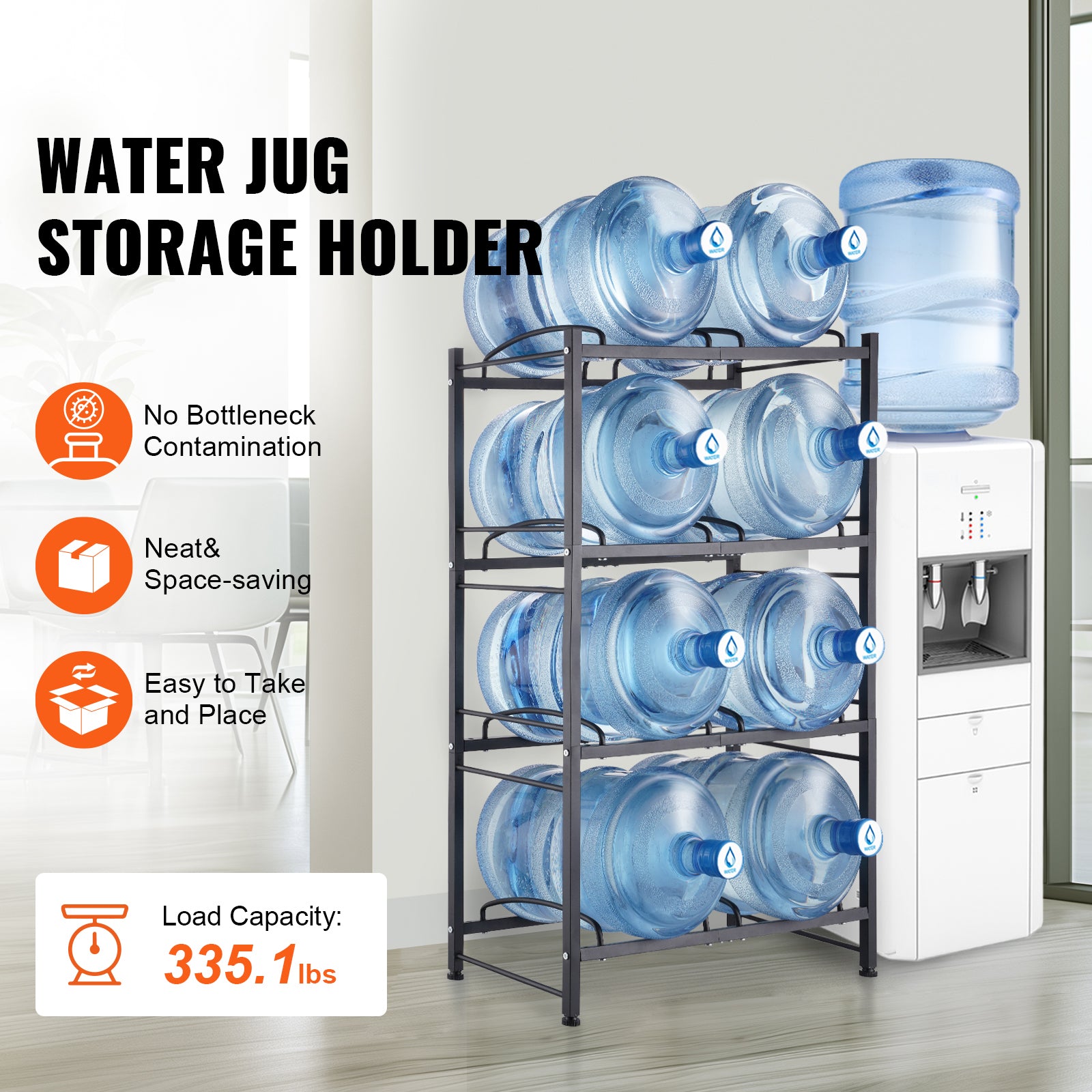 4 Tier Iron Water Jug Holder - Black Display Shelf