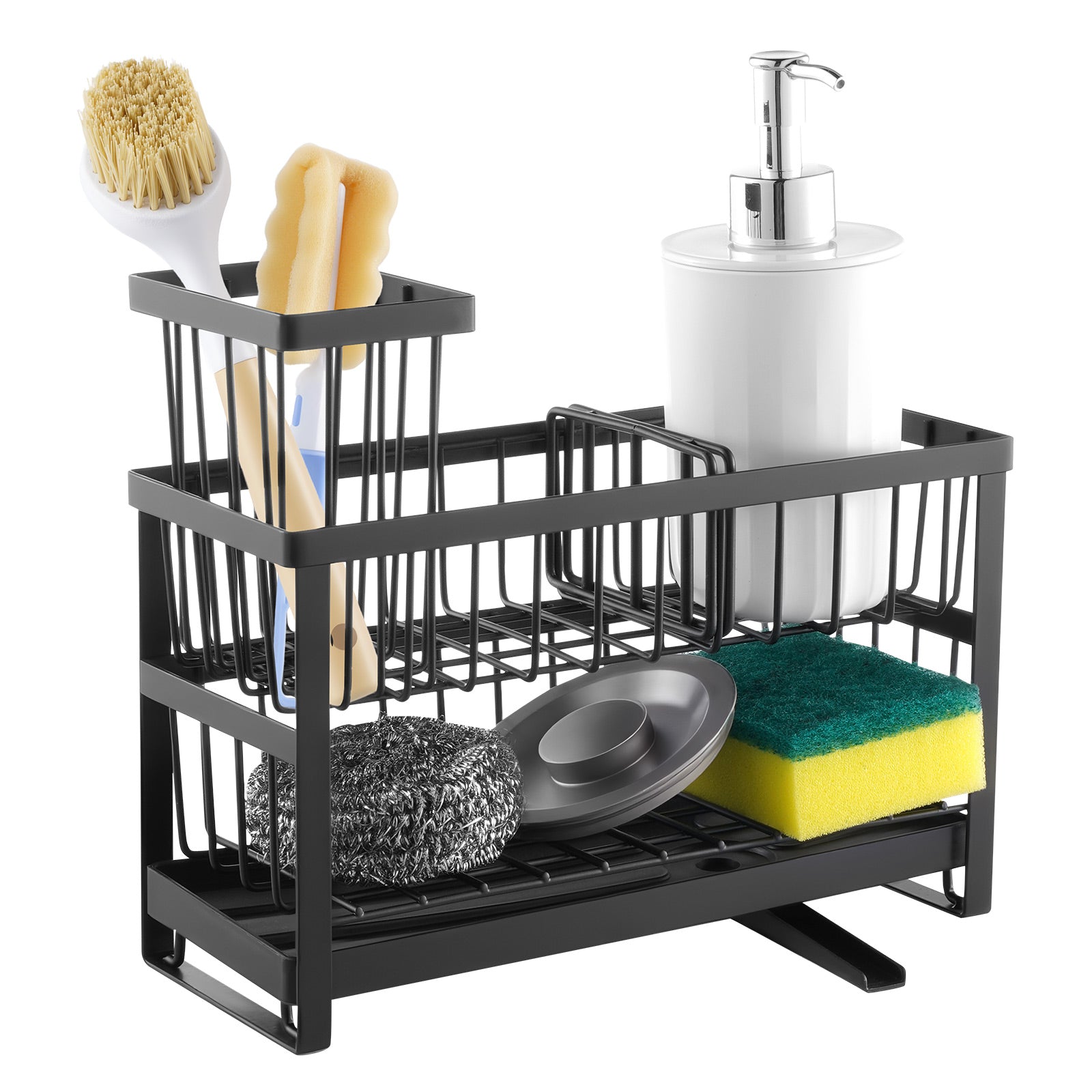 Black Carbon Steel Sink Caddy Organizer for Family Kitchen Storage