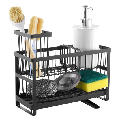 Black Carbon Steel Sink Caddy Organizer for Family Kitchen Storage