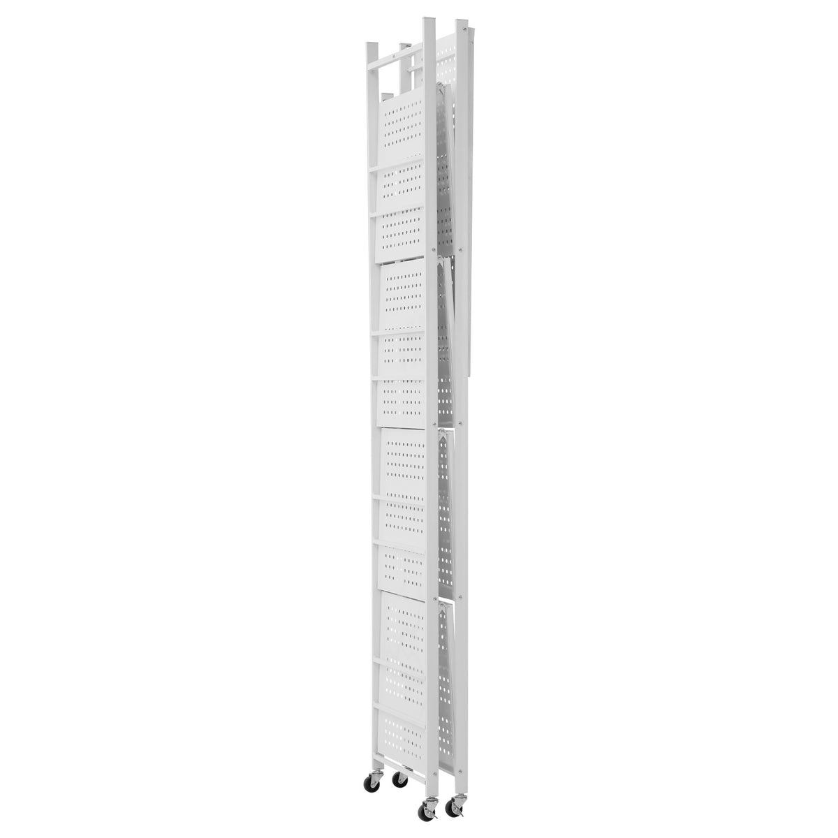 5-Tier Folding Storage Shelf with Wheels - White for Living Room