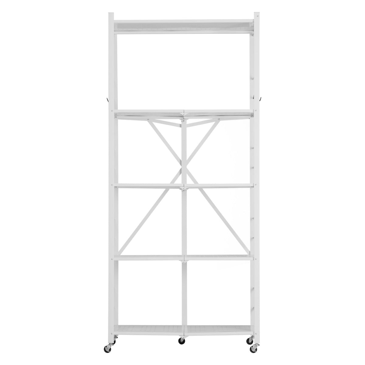5-Tier Folding Storage Shelf with Wheels - White for Living Room