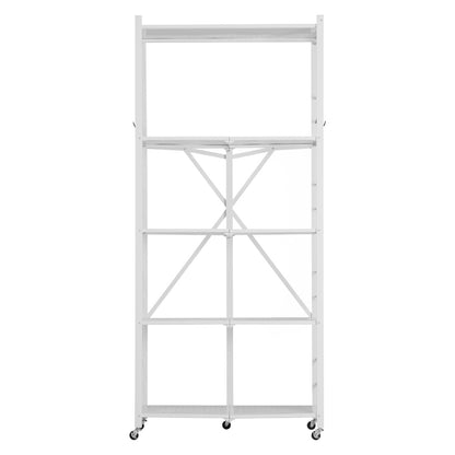 5-Tier Folding Storage Shelf with Wheels - White for Living Room