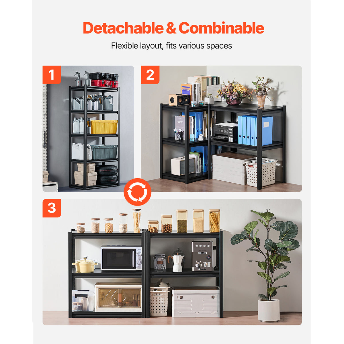 Black Carbon Steel 5-Tier Garage Shelving Unit for Living Room