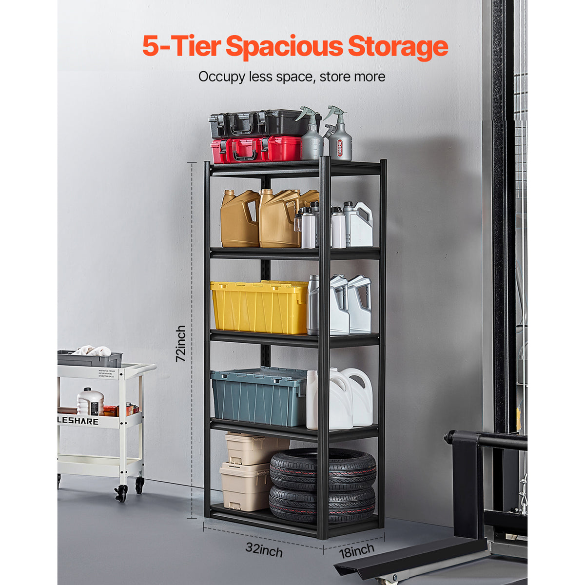 Black Carbon Steel 5-Tier Garage Shelving Unit for Living Room