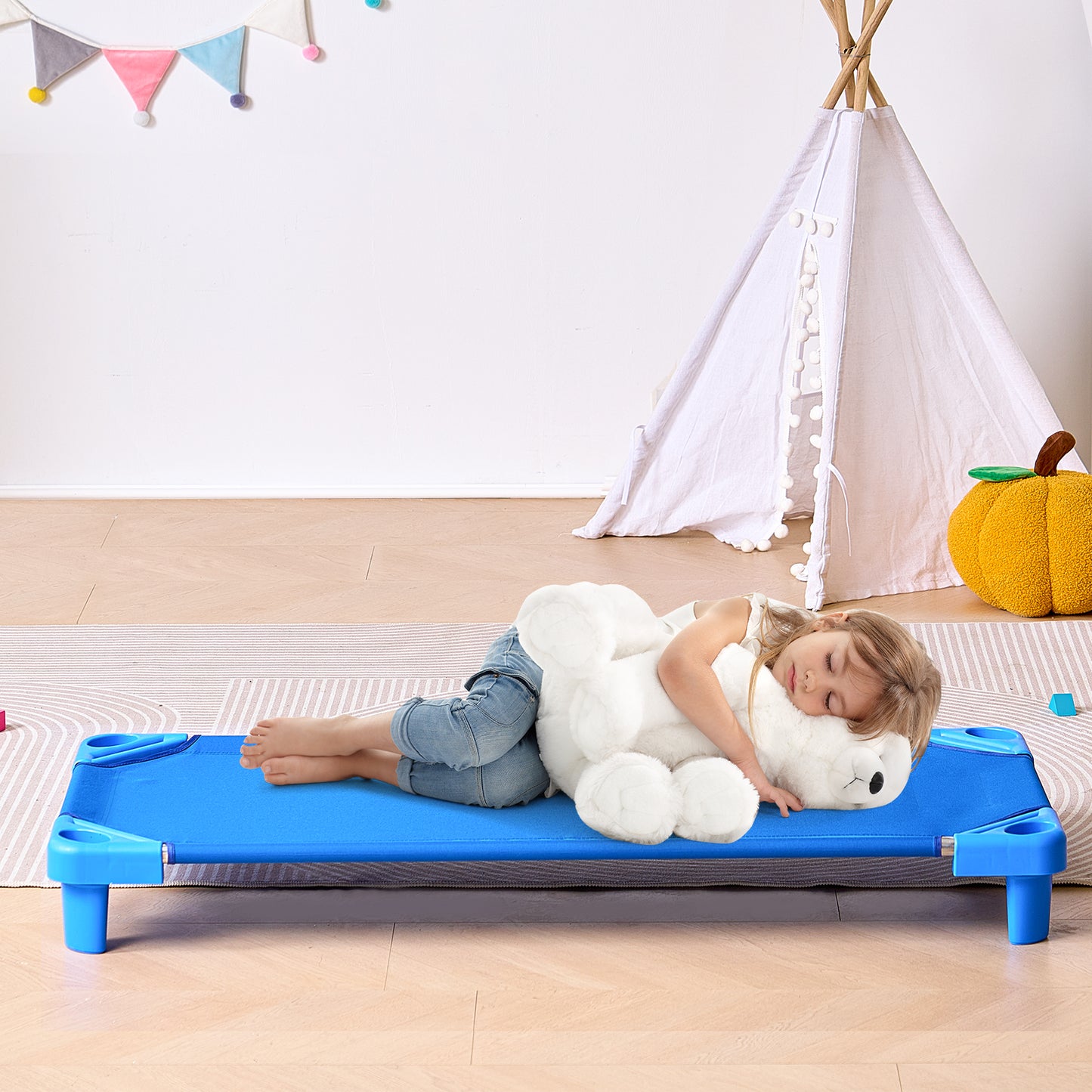Stackable Kiddie Cot - 6 Pack, Portable Toddler Nap Cots, Blue