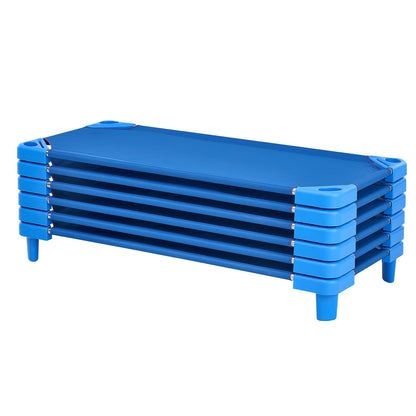 Stackable Kiddie Cot - 6 Pack, Portable Toddler Nap Cots, Blue