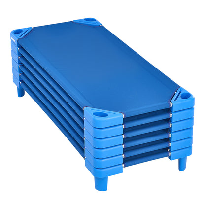 Stackable Kiddie Cot, Pack of 6, Portable Toddler Nap Cots, Standard Size 52" L x 23" W Daycare Cots for Kids, Preschool Classroom Daycare Beds for Sleeping, Resting, Naptime, Blue