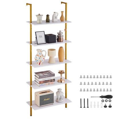 Industrial Square Pipe Shelf 5 Tier 24x11.8in Wall-Mount Gold White