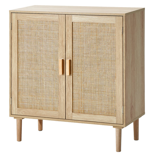 Rattan Cabinet, Rattan Storage Cabinet 31.5inch with 2 Magnetic Doors and Adjustable Shelves, Sideboard Buffet Cabinet for Hallway, Entryway, Living Room, or Kitchen, Natural