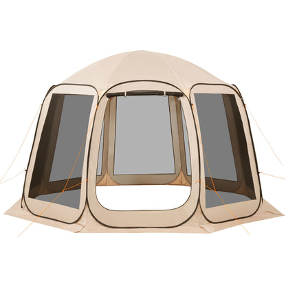 Screen House Tent, 12 x 11 ft, 10-12 Person Pop Up Screen Tent, Portable Screened in Canopy with Carry Bag, Netting Sides, Ground Stakes, for Garden, Patio, Backyard, Outdoor Activities, Beige
