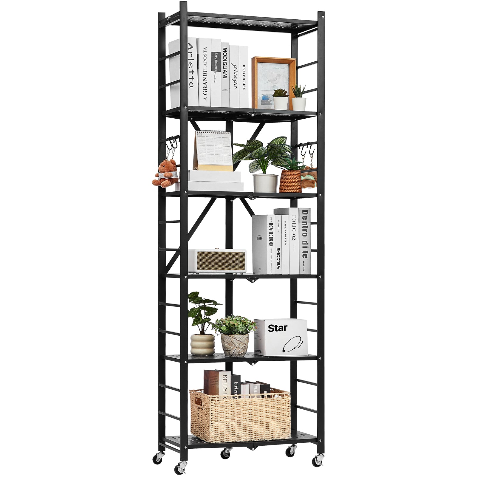 6-Tier Foldable Storage Shelf with Wheels 24 x 12 x 72-inch Metal Shelving