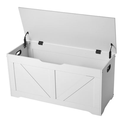 Kids Storage Bench, Wooden Toy Box Chest, Large Storage Cabinet with Safety Hinge, Toddlers Storage Bench for Playroom, Living Room or Entryway, Easy Assembly, 38.98 x 15.55 x 18.9 in, White