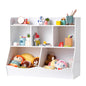 Wood Kid Storage Cubby, Toy Storage Organizer with Bookshelf, 5-Cubby Wood Toy Storage Cabinet, Children Book Toy Shelf for Kids Room, Playroom, Kindergarten, Nursery, White