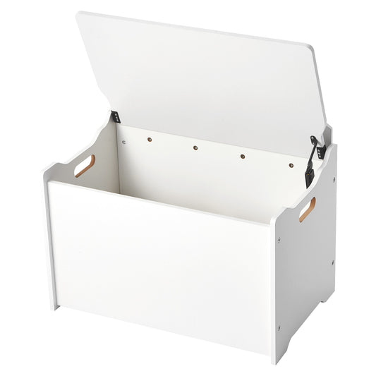 Kids Storage Bench, Wooden Toy Box Chest with Backrest, Large Storage Cabinet with Safety Hinge, Toddlers Storage Bench for Playroom, Living Room or Entryway, 23.5 x 14.5 x 21.46 in, White