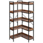 5 Tier Corner Bookshelf Tall Corner Bookcase with 4 Hooks L-Shaped Storage