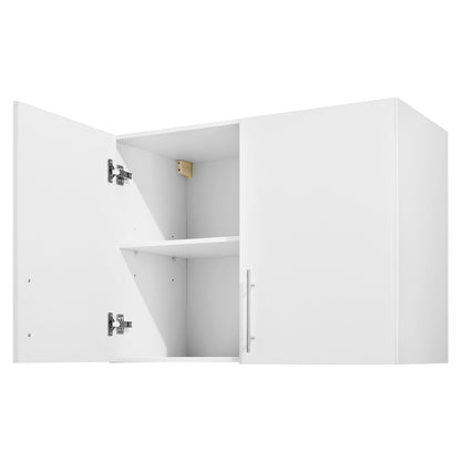 Laundry Room Wall Cabinet, 2-Tier Wall Mounted Hanging Cabinet with Adjustable Shelf, 32 in Cupboard Storage with 2 Doors, for Bathroom, Kitchen, Laundry, 16 x 32 x 24 in (D x W x H), White