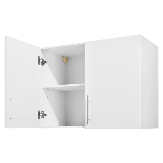 Laundry Room Wall Cabinet, 2-Tier Wall Mounted Hanging Cabinet with Adjustable Shelf, 32 in Cupboard Storage with 2 Doors, for Bathroom, Kitchen, Laundry, 16 x 32 x 24 in (D x W x H), White