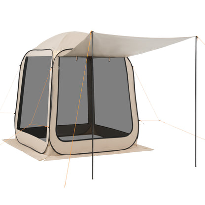 Screen House Tent, 6 x 6 ft, 4-6 Person Pop Up Screen Tent with Extended Awning, Portable Screened in Canopy with Carry Bag, Netting Sides, for Patio, Backyard, and Outdoor Activities, Beige