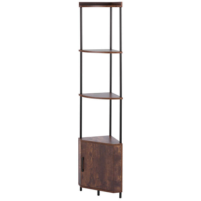 5 Tier Corner Shelf Tall Corner Stand with LED Light & Doors Narrow Rack