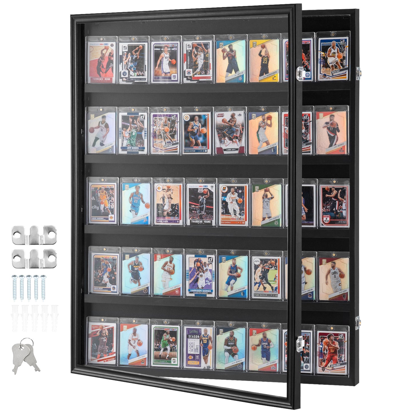 Black Metal Sports Card Display Case - Holds 35 Cards for Living Room